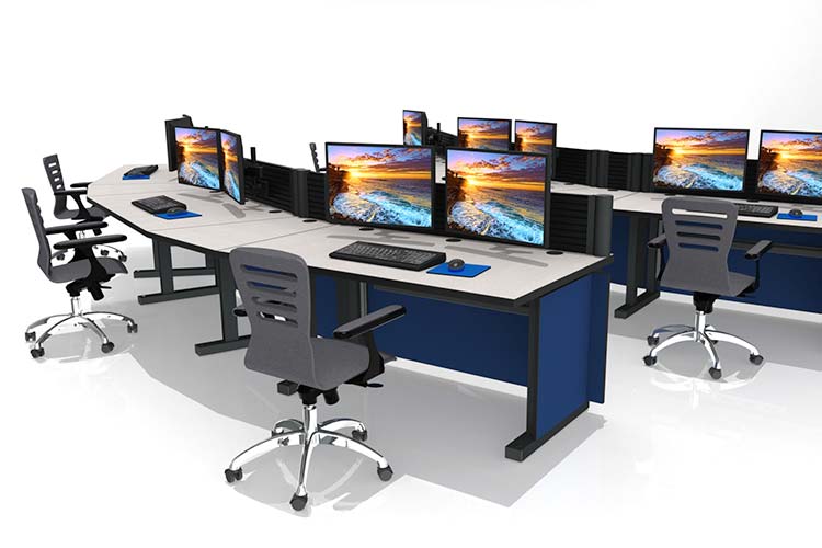 Console Furniture For University Education Facilities Education control room furniture desk with chairs and monitors