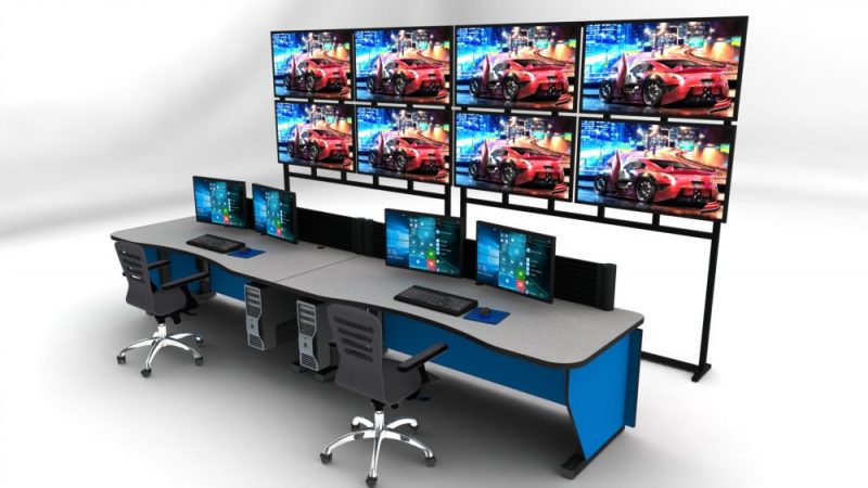 dual console configuration with dual monitors and video wall