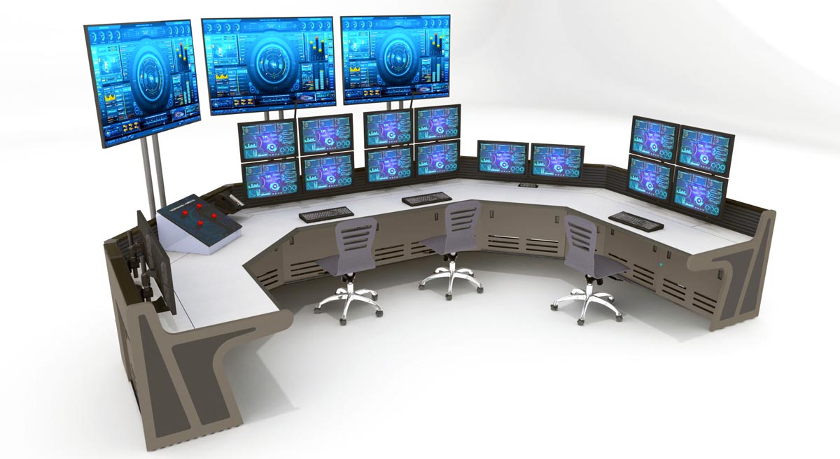 Summit Edge Control Room Console Enterprise control room desk with monitors